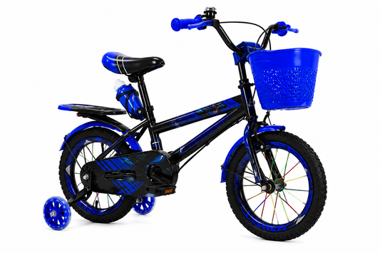 Sport Kids Bicycle with Training Wheels 16" Basket & Water Bottle Blue