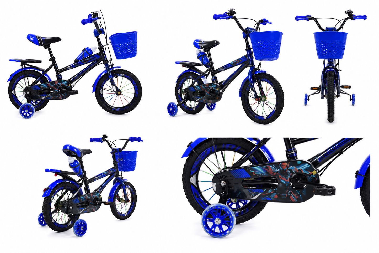 Sport Kids Bicycle with Training Wheels 16" Basket & Water Bottle Blue