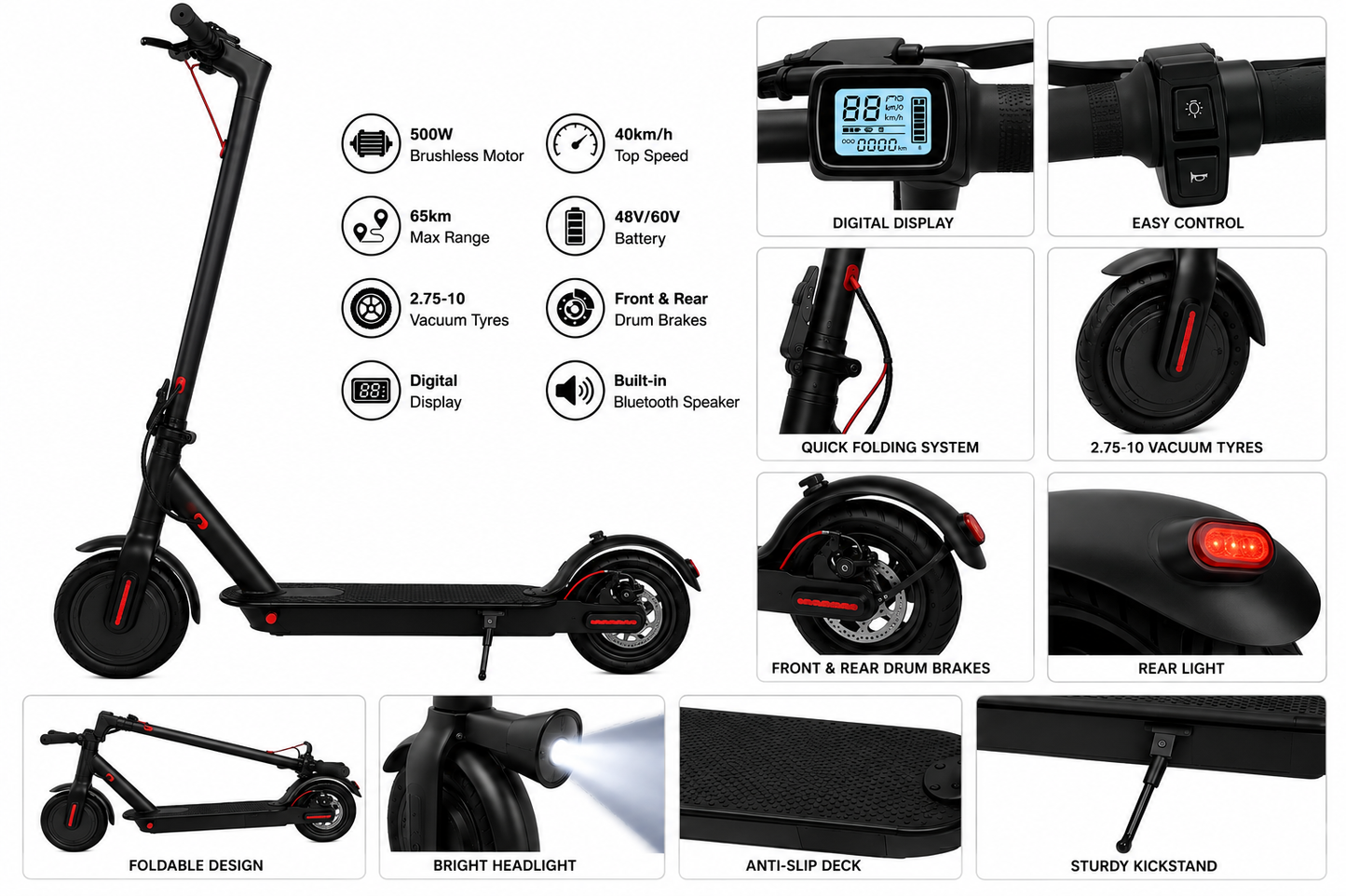 Electric Scooter Foldable Commuter with Bluetooth Speaker