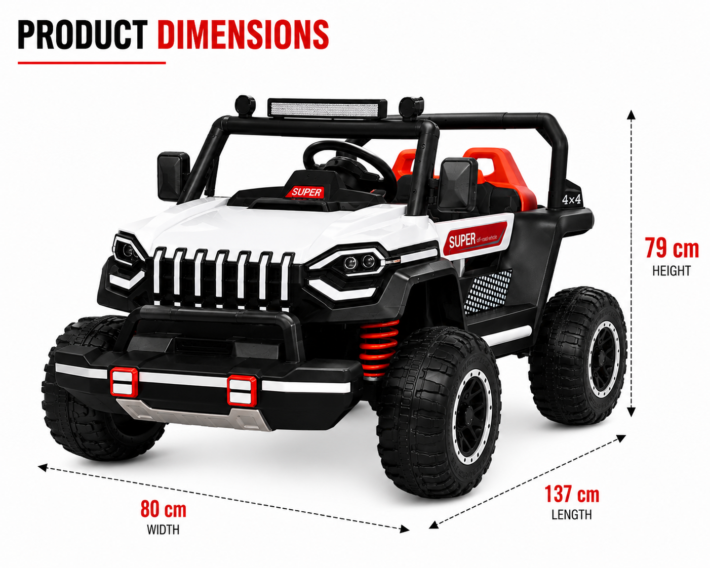 Kids 12V 4x4 Electric Ride On Jeep with Remote Control & LED Lights