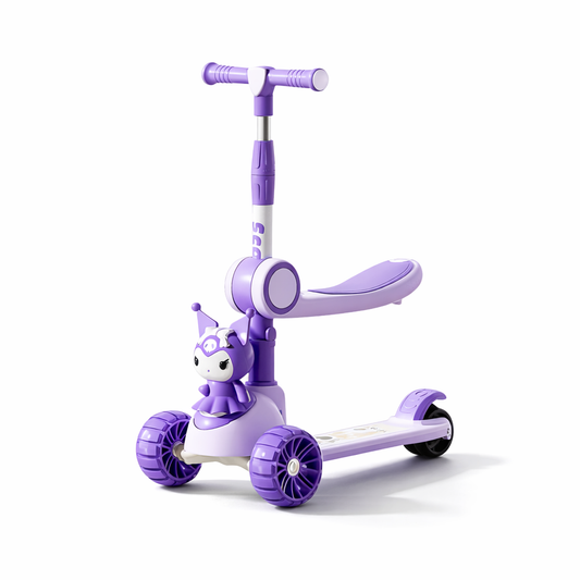 Kids 3 Wheel Scooter Adjustable Foldable with Lights & Music - Purple
