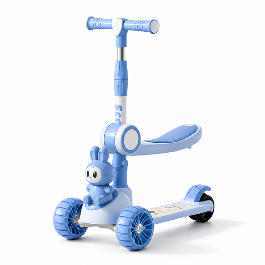 Kids 3 Wheel Scooter Adjustable Foldable with Lights & Music - Blue