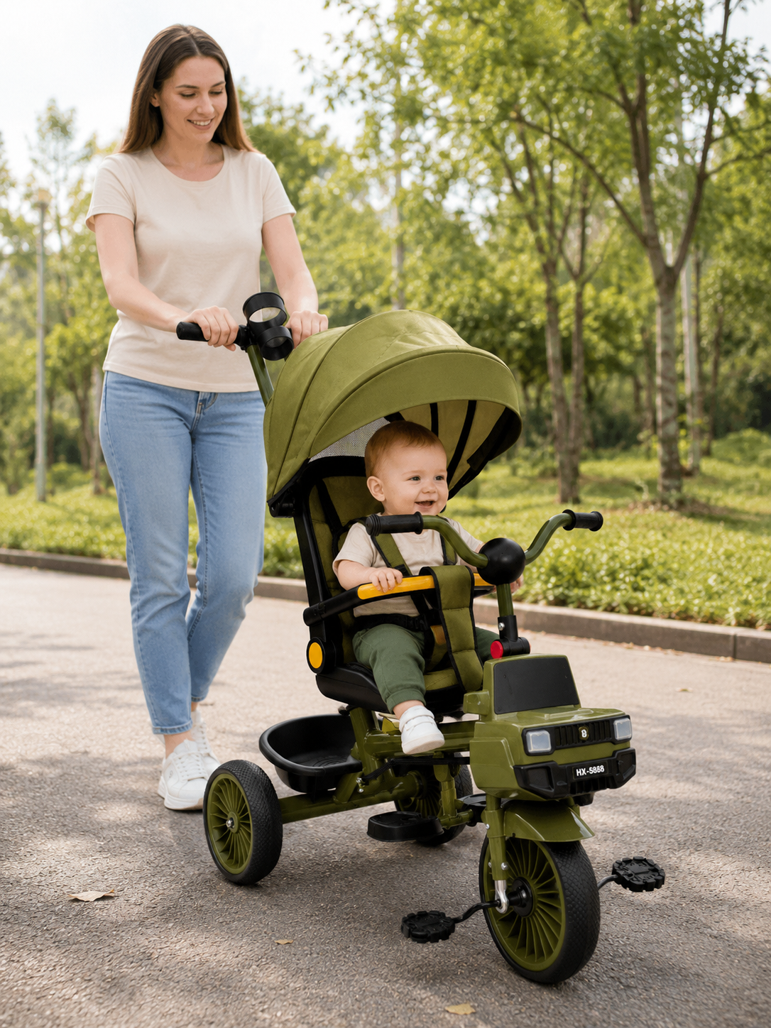 Kids Tricycle Stroller with Canopy and Push Handle