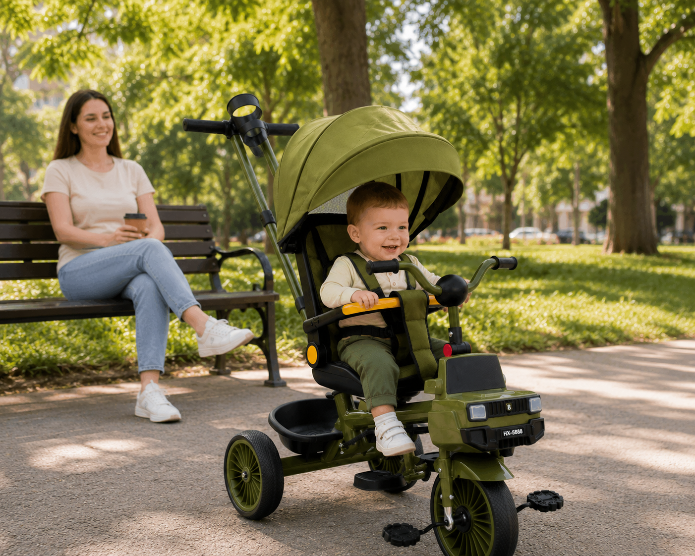 Kids Tricycle Stroller with Canopy and Push Handle