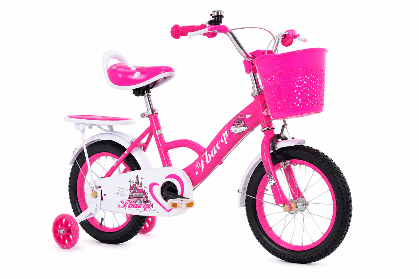 Girls Bicycle with Training Wheels 14" Basket & Rear Carrier Pink