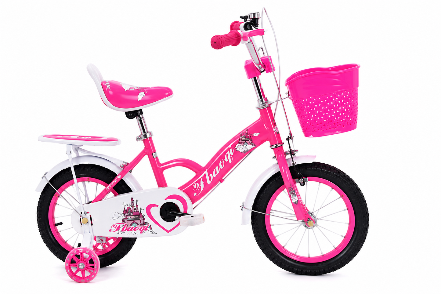 Girls Bicycle with Training Wheels 14" Basket & Rear Carrier Pink