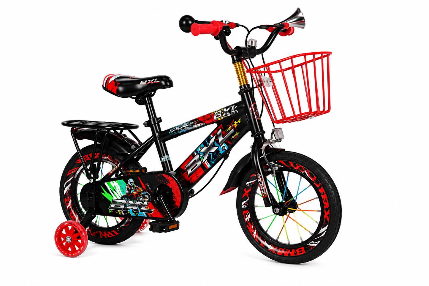 Kids Sport 16" Bicycle with Training Wheels, Basket & Rear Carrier Red