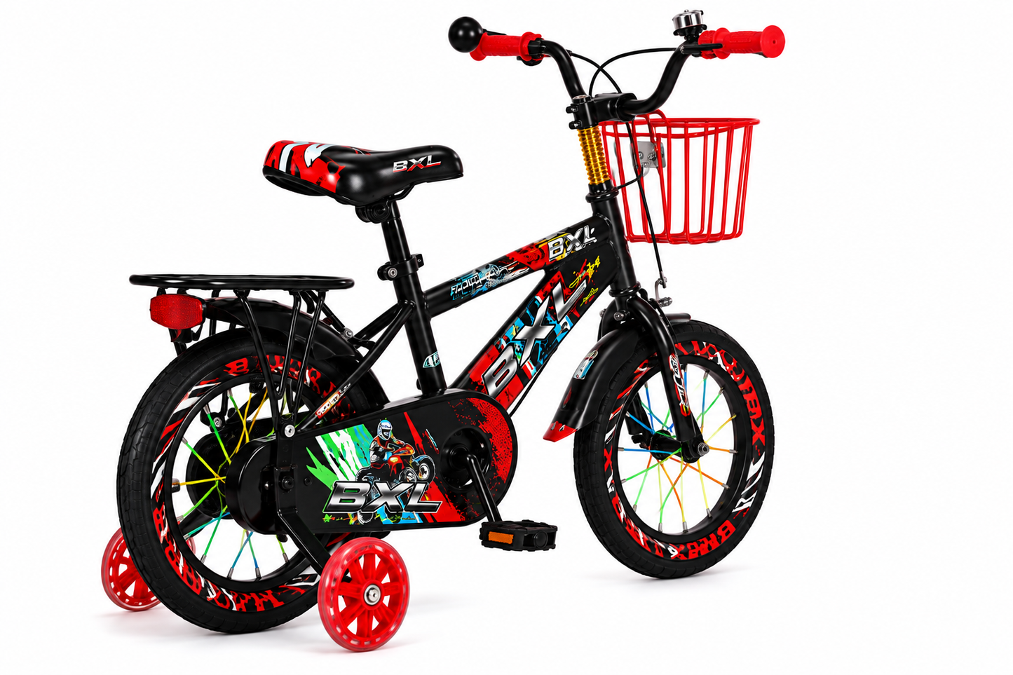 Kids Sport 16" Bicycle with Training Wheels, Basket & Rear Carrier Red