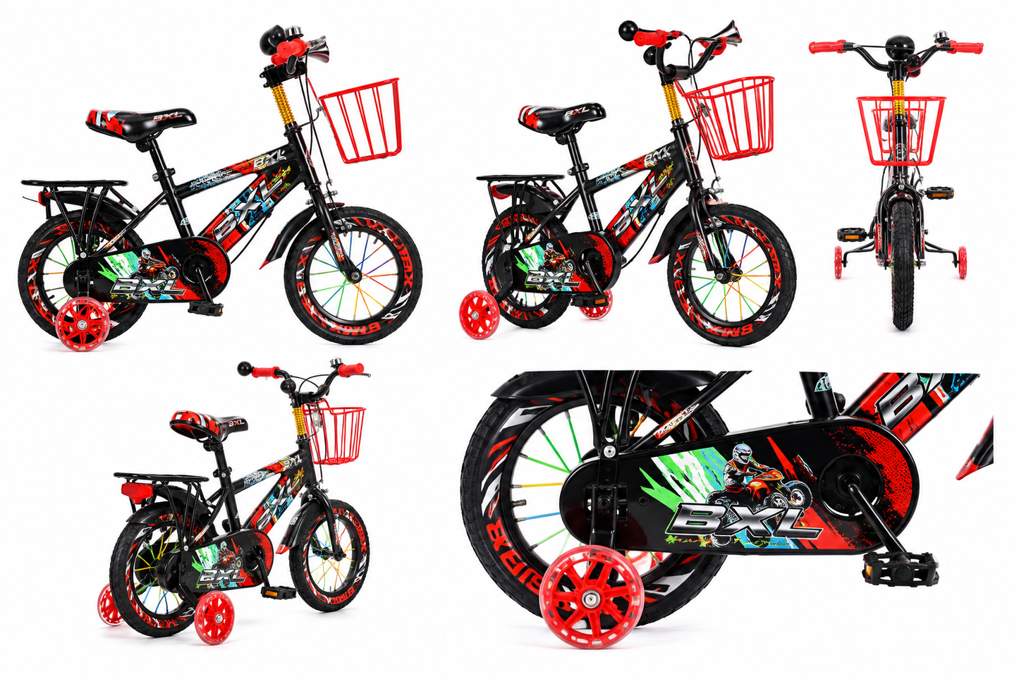 Kids Sport 16" Bicycle with Training Wheels, Basket & Rear Carrier Red